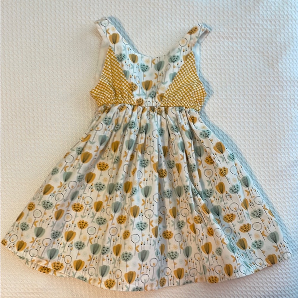 Kids Floral Sleeveless Swing Top - Yellow and Blue